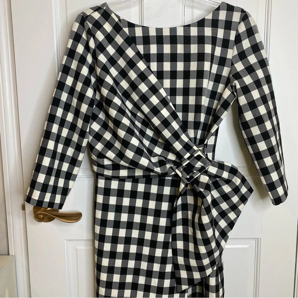 NWT Nocturne Plaid Gingham Black & White Buffalo Check Plaid Belted Bow … - Picture 3 of 9